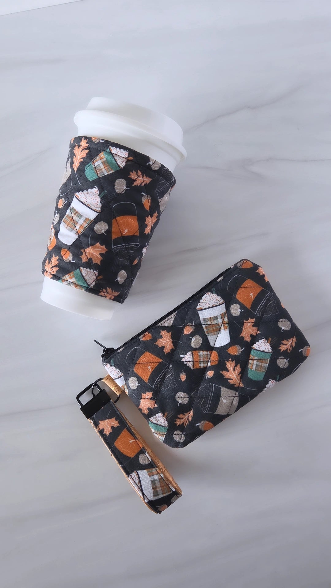 Latte & Leaves Reversible Cup Sleeve