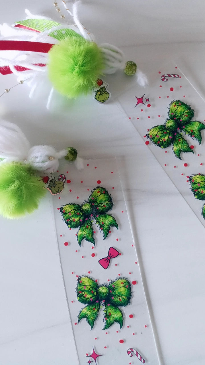 Grinchy Bow Acrylic Bookmark