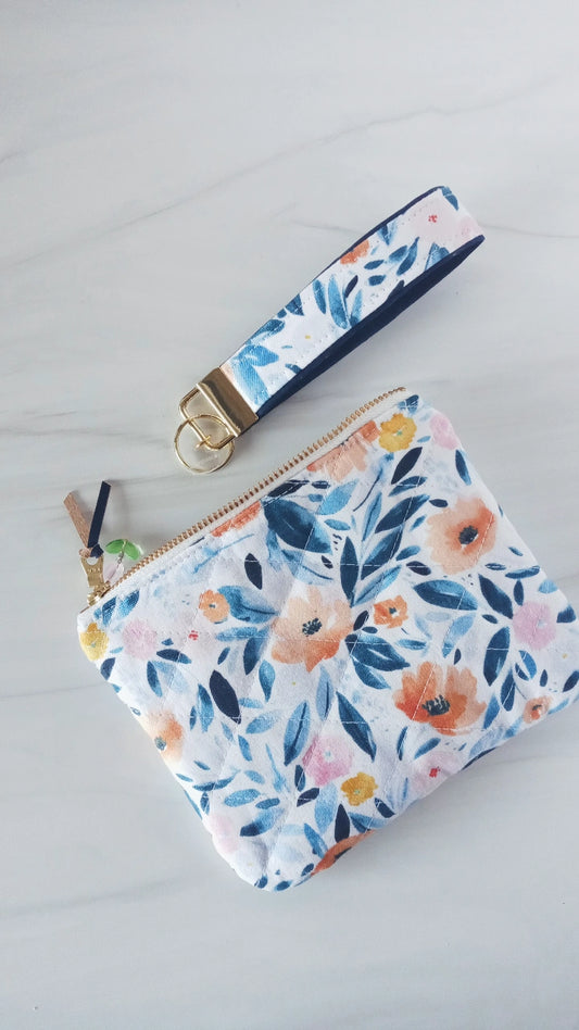 Blue Berry Floral Pouch w/key fob set