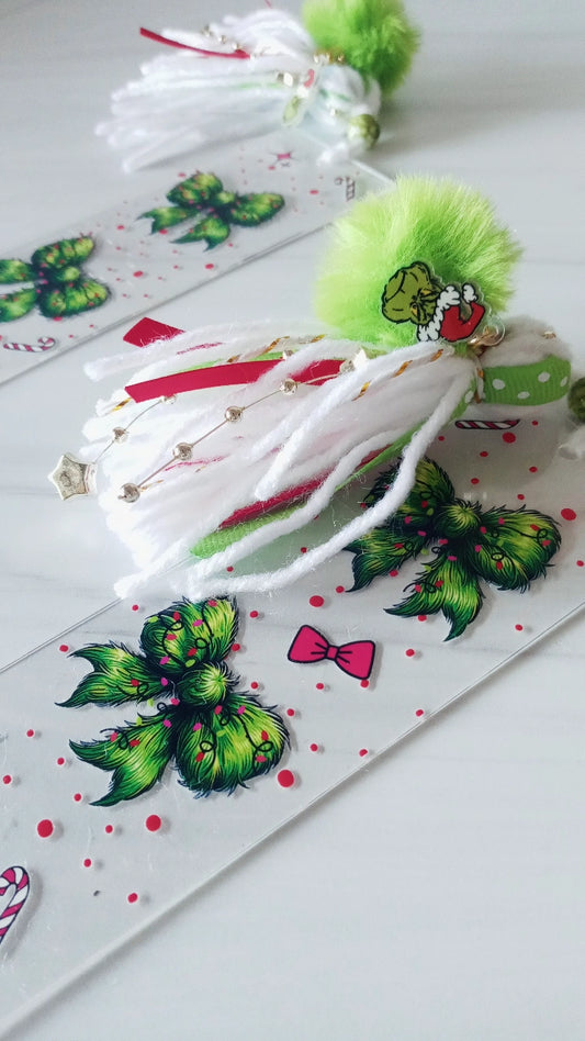 Grinchy Bow Acrylic Bookmark