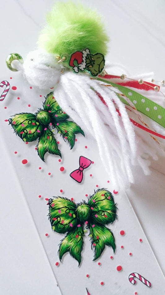 Grinchy Bow Acrylic Bookmark