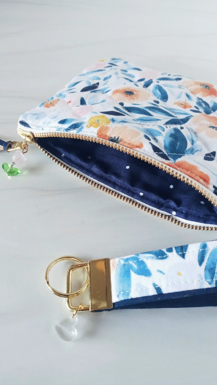 Blue Berry Floral Pouch w/key fob set