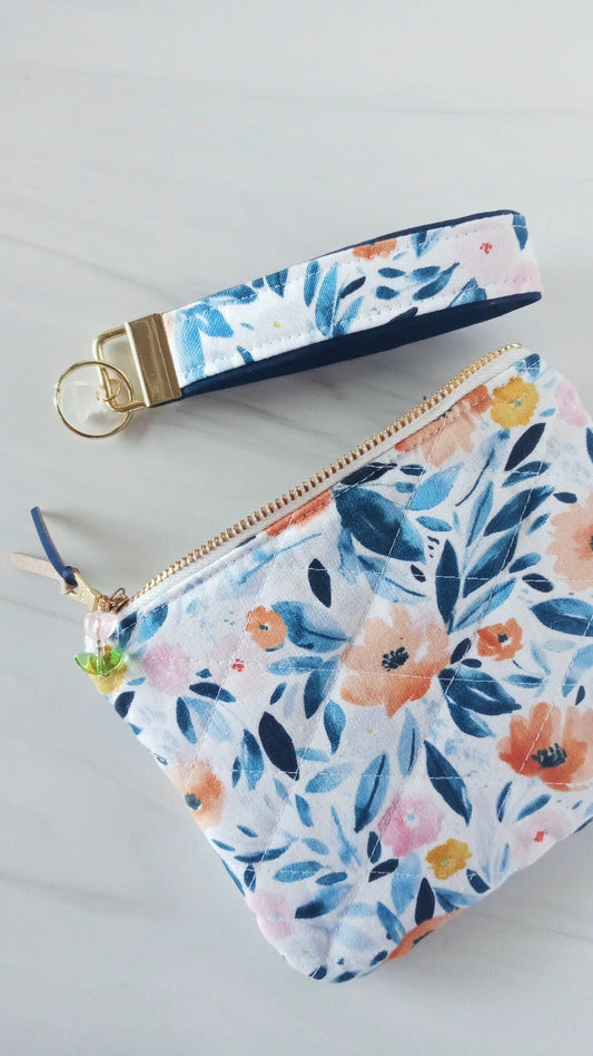 Blue Berry Floral Pouch w/key fob set