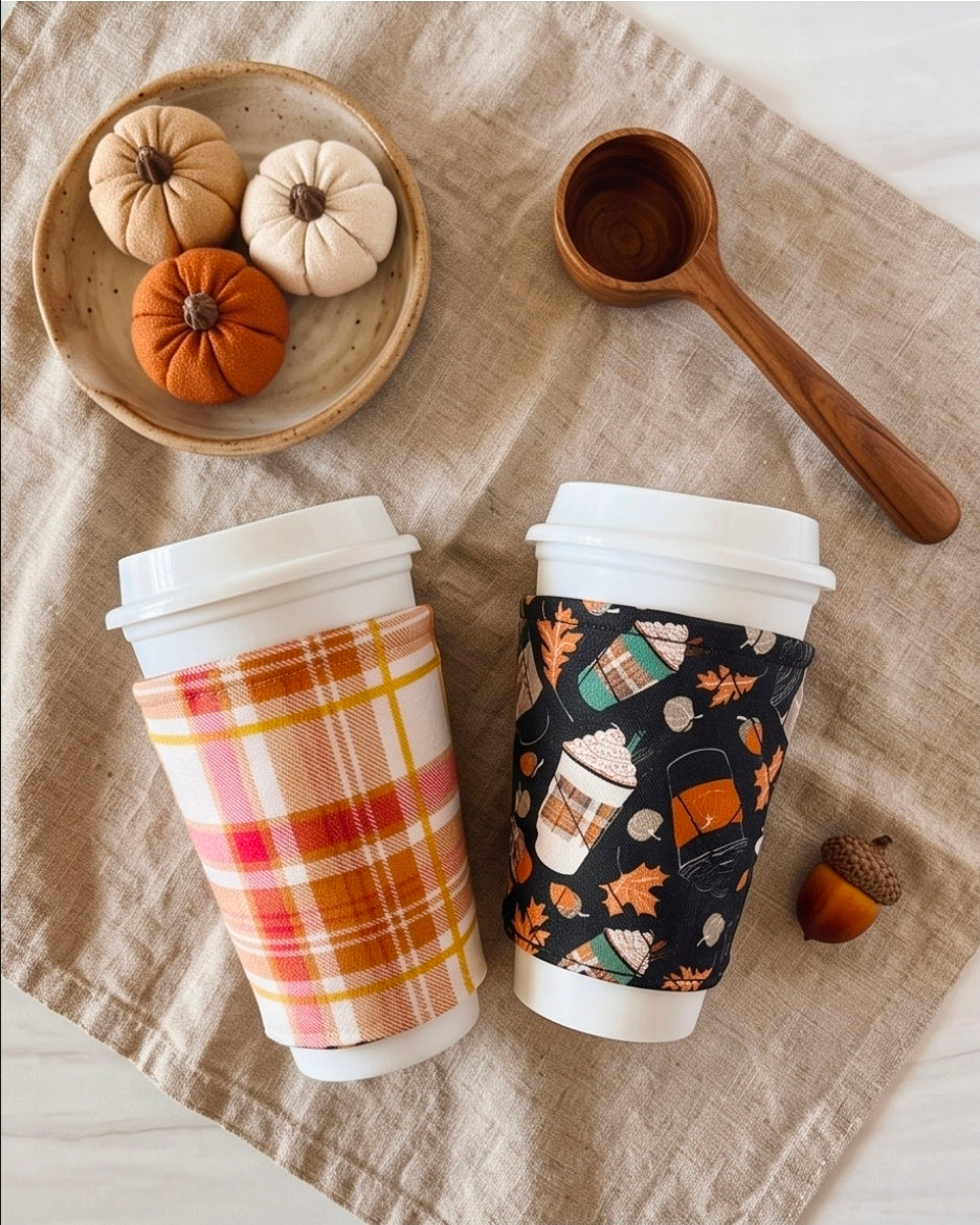 Latte & Leaves Reversible Cup Sleeve